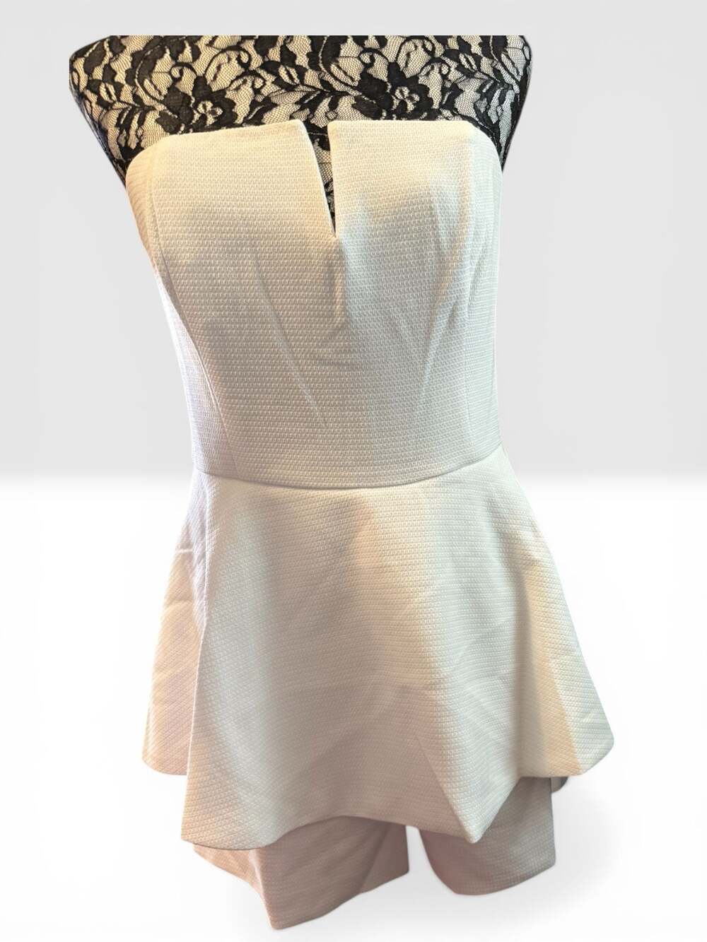 Lulus Where You Are White Strapless Peplum Romper size Large